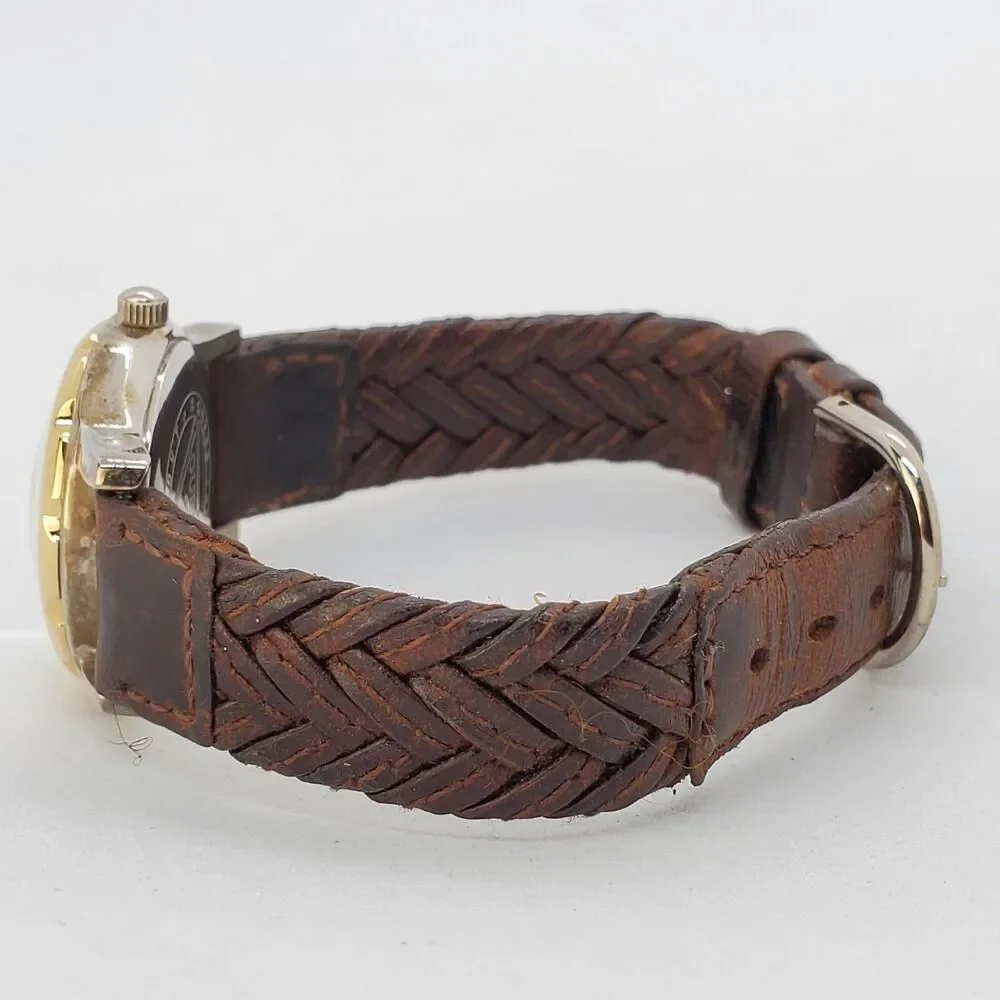 VTG Guess Women's Watch 27MM Roman Numerals Date Brown Leather Bands New Battery
